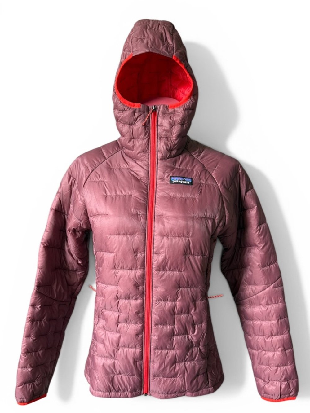 Patagonia W’s Micro Puff Hoody in color Dark Ruby, size Small